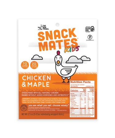The New Primal Snack Mates Kids Chicken and Maple Stick - (8 Pack) 0.5 oz Meat Stick - All-Natural Chicken Snack for Kids - Certified Paleo and Gluten-Free Meat Snack with 7g of Protein Chicken & Maple 5 Count (Pack of 8)