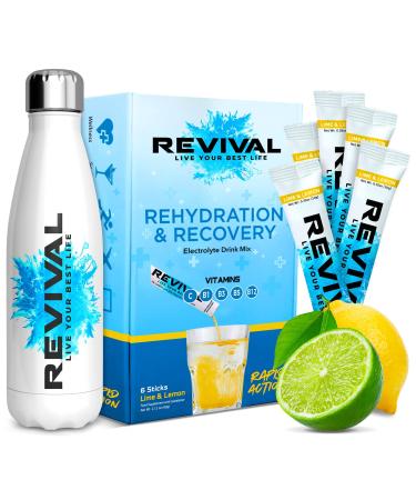 Revival Rapid Rehydration Start Pack - 500ml Steel Water Bottle With 1 x 6 Packs Electrolytes Powder Sachts - Lemon Lemon - Buy Online on GoSupps.com