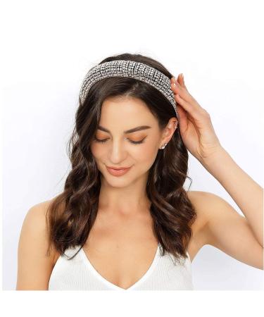 Milylove Rhinestone Crystal Diamond Headband - Handmade Wide Hair Hoop for Women - Beaded Bling Hair Band Accessory - Silver - Buy Online on GoSupps.com