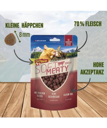 Delibest Soft Meatys Cat Treats - Swiss Beef Cereal-Free Semi-Damp Easy Digestible Allergy-Friendly 100g - Buy Online on GoSupps.com