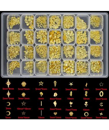28 Grids Gold Metal Nail Studs & 3D Mix Geometry Nail Art Set - Rivet Jewelry for Manicure & DIY Crafts - Buy Online on GoSupps.com