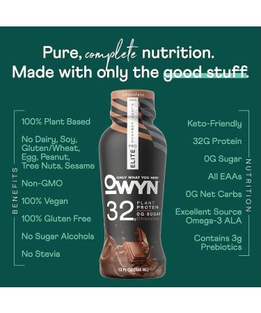OWYN Pro Elite Vegan High Protein Keto Shake 35g Protein | 9 Amino Acids, Omega-3, Prebiotics, Superfoods Greens | Workout & Recovery | 0g Net Carbs, Zero Sugar | 12-Pack Variety 12 Fl Oz - Buy Online on GoSupps.com