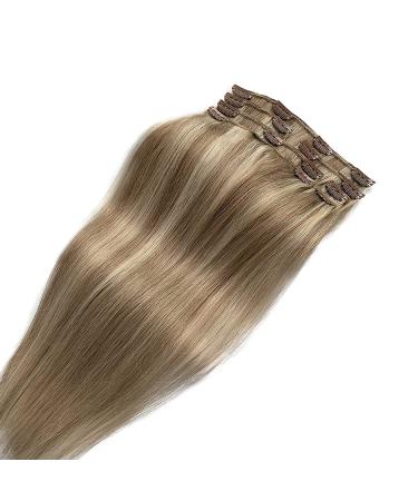 20 Inch Real Human Hair Extensions - Platinum Blonde Highlights Clip-In 70g, 7pcs - Remy Ash Brown #8P60 - Buy Online on GoSupps.com