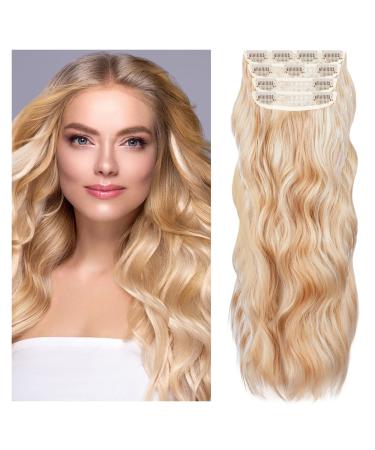 Aomig clip in extensions 4PCs hair extensions with clips synthetics wavy curly hair extreme wavy hair extensions clip in hair part natural hair extensions for women (gold)