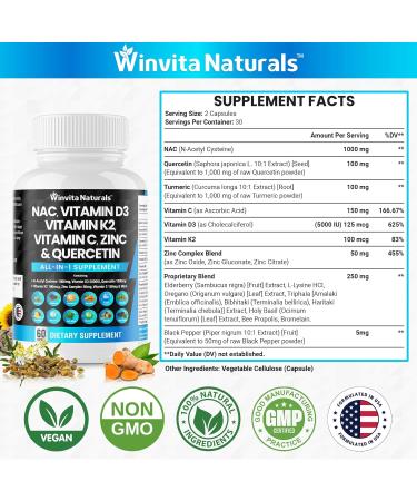 Buy NAC Supplement 1000mg - N-Acetyl Cysteine Vitamin C D3 K2 Zinc & More - Vegan Capsules for Immune Support & Wellness | Fast International Shipping - Buy Online on GoSupps.com