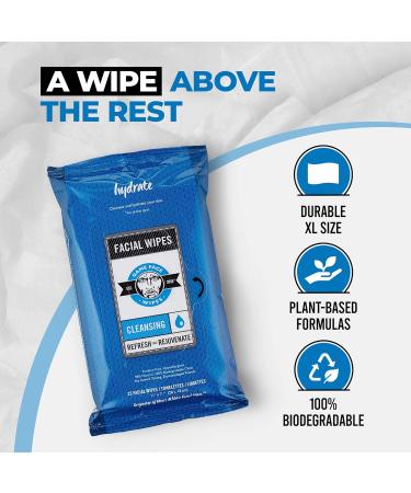 Biodegradable XL Face Wipes with Aloe, Vitamin E & Tea Tree Oil - 25 Count Pack for Men & Women - Ideal for Post-Workout, Camping & Travel - Buy Online on GoSupps.com