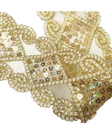 Levylisa 10 Yards Gold Beaded Lace Trim Sequins Mesh Ribbon Applique - Sewing Craft Supplies - Buy Online on GoSupps.com
