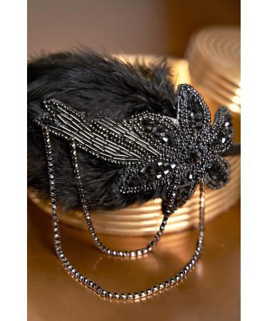 BABEYOND Vintage 1920s Headband 1920s Headpiece Feather Beaded Headband Crystal Flapper Headpiece Great Gatsby Costume Accessories Roaring 20's Accessories (Black) - Buy Online on GoSupps.com