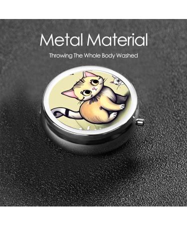 Cat and Butterfly Round Pill Box | 3 Compartments Portable Organizer for Travel & Purse - Buy Online on GoSupps.com