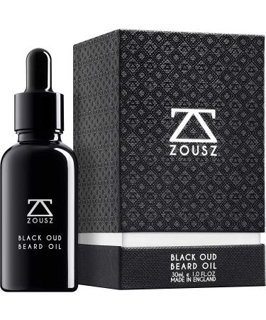 ZOUSZ Beard Oil - Black Oud Wood Scented Grooming Formula with Natural Avocado Argan Macadamia Oils - Non-Greasy Facial Hair Softener & Moisturiser for Styling Vegan-Friendly Gift for Men 30mL Black Oud 30 ml (Pack of 1)