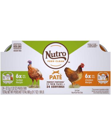 NUTRO Perfect Portions Adult Wet Cat Food Grain Free Chicken & Turkey Pat Multiplack 75 g (Pack of 12) Wet Cat Food Chicken and Turkey 75 g (Pack of 12)