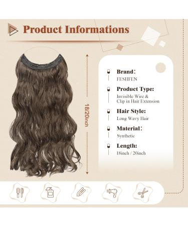 Feshfen Invisible Hair Extensions - Adjustable Chestnut Brown Curly Wire Hair Pieces for Women | 45cm Long Wavy Secrets - Buy Online on GoSupps.com