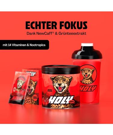 Holy Energy Gaming Booster 'Cherry Cheetah' - 50 Portions Focus Drink with Newcaff & Green Tea Extract | Vegan Cherry Flavor | Natural Fruit Aromas - Buy Online on GoSupps.com