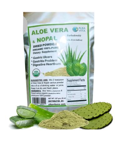 Aloe Vera & Nopal Cactus Pure 100% Organic Vegan Dried Powder Digestive System Health Bag 1/2 Lb. ALKAVITA Green