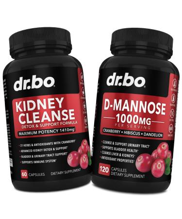 Kidney Cleanse & D Mannose Supplements - Kidney Detox Support Supplement D-Mannose 500mg 1000mg Capsules - DMannose & Natural Cranberry to Support Kidneys Bladder & Urinary Tract Health Supplements