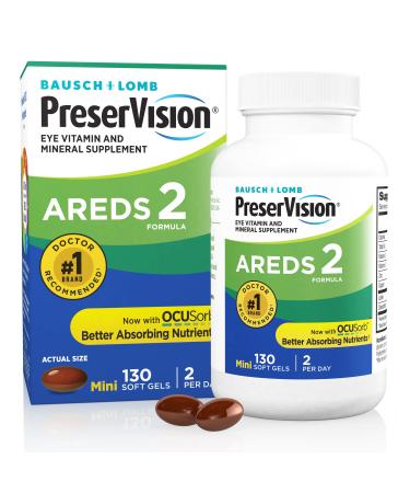 PreserVision AREDS 2 Eye Vitamin & Mineral Supplement, Contains Lutein, Vitamin C, Zeaxanthin, Zinc & Vitamin E, 130 Softgels (Packaging May Vary) AREDS 130 Count (Pack of 1)