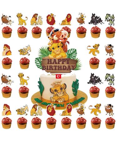 37PCS Lion King Cake Decoration Lion Guard Cake Toppers Themed Cake Decoration Lion King Cake Topper Themed Birthday Party Supplies for Boy Girl Cake Decoration
