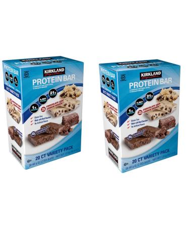 Kirkland Signature Variety Protein Bars 20 count 21G Of Protein 4G Of Carbs and 1G Of Sugar Chocolate Brownie and Chocolate Chip Cookie Dough 2 Boxes