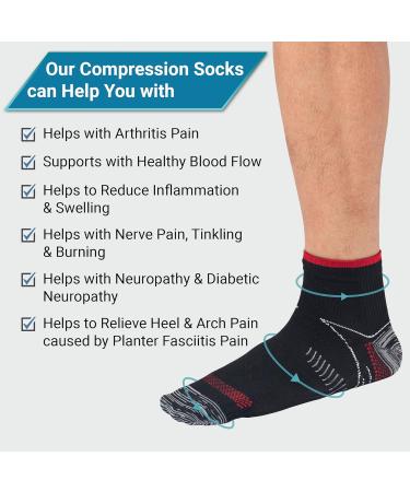 Compression Ankle Socks for Sprained Ankle Support - 360 Relief | Reduce Arch Pain, Plantar Fasciitis, Swelling | Perfect for Travel, Flight, Heel Spurs, Pregnancy | S/M Red/Black with Mesh Laundry Bag - Buy Online on GoSupps.com