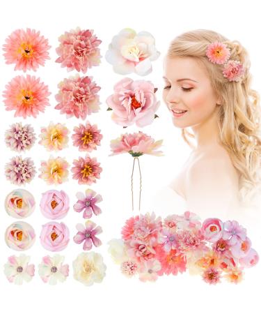 Geyoga 21 Pcs Flower Hair Pins Bride Head Rose Floral Pin Elegant Embellished Bridesmaids Bridal Hair Pins U Shaped Decorative Hair Accessories for Women Girl Wedding Birthday (Pink  Purple)