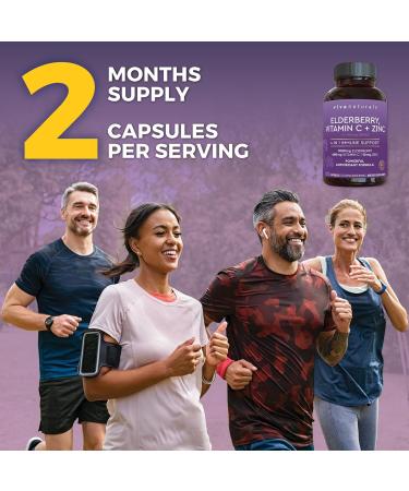 Viva Naturals Elderberry with Vitamin C and Zinc (120 Capsules) - 1000mg Sambucus Elderberry Immune Support Supplement Black Elderberry Capsules for Adults Elderberry Vitamins - 2 Months Supply 120 Count (Pack of 1) - Buy Online on GoSupps.com