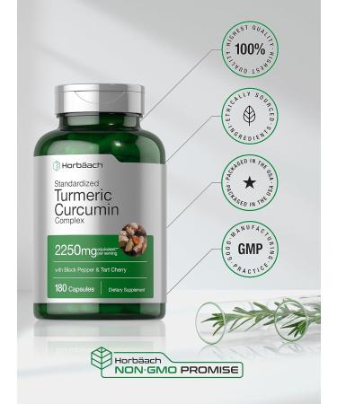 Horb ach Turmeric Curcumin Supplement | 2250mg | 180 Capsules | with Black Pepper & Tart Cherry | Non-GMO & Gluten Free - Buy Online on GoSupps.com