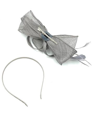 Ladies Large Feather Aliceband/Clip Fascinator for Weddings Races Royal Ascot Hair Piece Silver - Buy Online on GoSupps.com