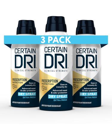 Certain Dri Prescription Strength Clinical Antiperspirant Deodorant Dry Spray for Men and Women Fast Acting Protection from Excessive Sweating 4.2 oz 3 Pack