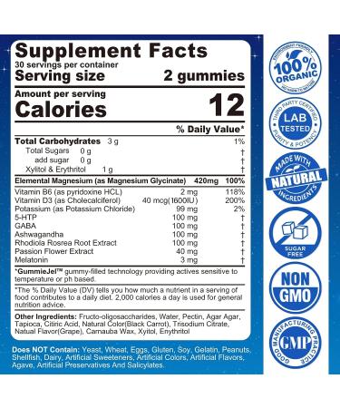 High Absorption Sugar-Free Magnesium Glycinate Gummies 420mg Supplement with Potassium, D3 & Ashwagandha - Vegan Chewables for Calm Sleep & Muscle Cramp Support - Buy Online on GoSupps.com