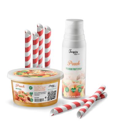 INSPIRE FOOD Bubble Tea Set: Peach Popping boba & syrup 6 straws | 100% vegan gluten-free no artificial coloring