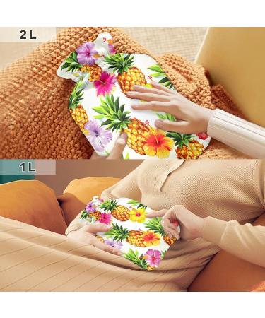Hot Water Bottles with Hawaiian Pineapple Flowers Cover | 2L Pain Relief & Bed Warmer for Cramps & Aches - Buy Online on GoSupps.com