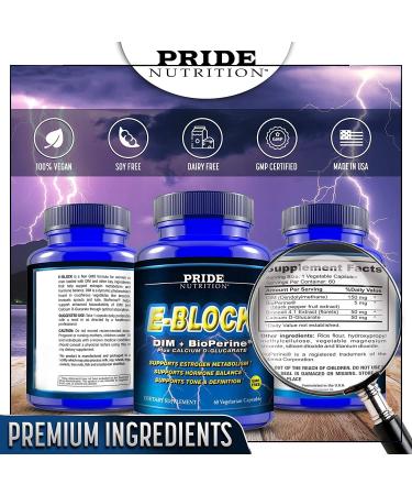 Pride Nutrition E-Block Estrogen Blocker 60 Capsules - Hormone Balance Supplement for Men & Women - Menopause Acne Gynecomastia Support - Buy Online on GoSupps.com