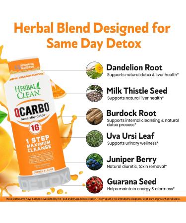 Herbal Clean Qcarbo16 Same-Day Detox Cleanse Drink (16 fl oz) - Orange Flavor Full Body Cleanse* Detox Drink for Moderate Toxin Level* Vitamin B2 and Vitamin B12 for Men & Women - Buy Online on GoSupps.com
