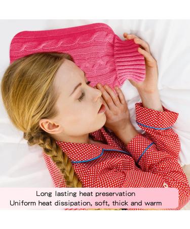 2L Hot Water Bottle with Elegant Knitted Cover - Pain Relief for Neck, Feet, Back & Periods - Bed & Foot Warmer - Pink - Buy Online on GoSupps.com