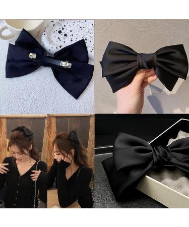 Black Satin Bow Barrette - Handmade Hair Clip for Girls & Women | 90's Summer Decor Accessory | Birthday Gift - Buy Online on GoSupps.com