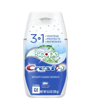 Crest Complete Plus Scope 3-in-1 Teeth Whitening Liquid Gel Toothpaste 4.6 Ounce (Pack of 6)