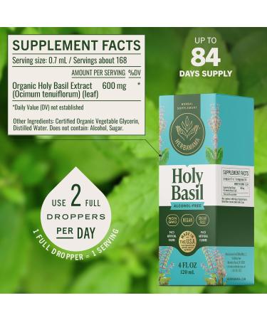 HERBAMAMA Tulsi Holy Basil Tincture - Vegan Mood & Relaxation Support with Holy Basil Leaf Extract Drops - Non-GMO Alcohol & Sugar-Free Liquid Supplement 84-Day Supply 4 Fl Oz (Pack of 1) - Buy Online on GoSupps.com