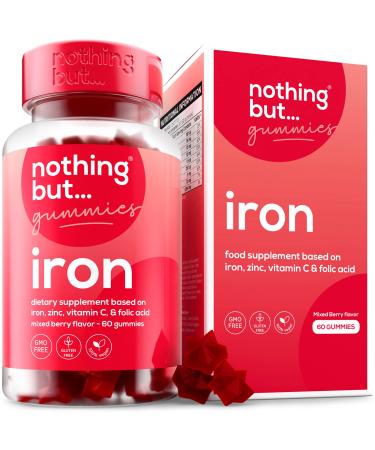 * Iron Supplement for Women and Men with a Delicious Mixed Berry Flavor - Chewable Vegan Iron Supplements w/Vitamin C  Zinc  Folic Acid & B Vitamins - 60 Iron Gummies for Anemia