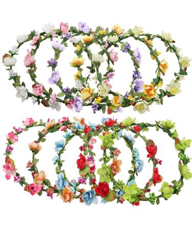 Rocutus 10pcs Bohemian Flower Crown Floral Wreath Garland Headbands Flower Crown for Women (10 Pieces) 10 Pack
