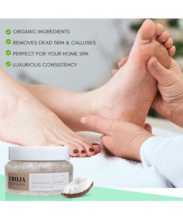 Emilia Foot Scrub - Natural Organic Exfoliating Scrub with Dead Sea Minerals, Coconut Oil, and Shea Butter - Ideal for Feet, Body, Pedicure, and Cracked Heels - Buy Online on GoSupps.com
