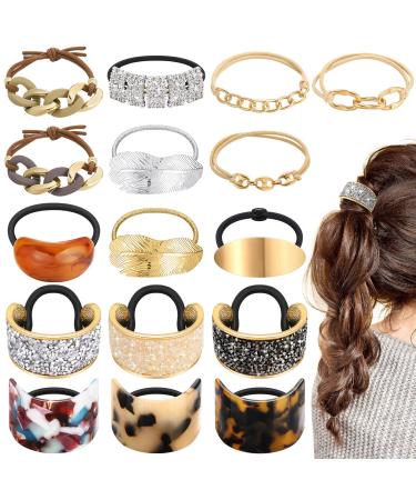 16 Pieces Ponytail Hair Cuff Decorative Ponytail Holders French Hair Cuff Ponytail Accessories for Women Girl Hair