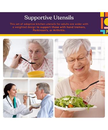Special Supplies Adaptive Utensils - 4-Piece Stainless Steel Set for Hand Tremors, Arthritis, Parkinson's - Heavy Weighted with Non-Slip Handles - Gunmetal - Buy Online on GoSupps.com