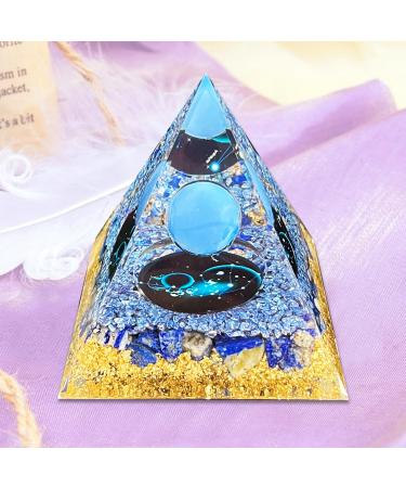 VDYXEW Crystal Pyramid Lapis Lazuli Zodiac Aquarius Orgone Pyramid Healing Crystal Postive Energy Orgonite Crystal Healing for Yoga Meditation Stress Reduce (Aquarius)