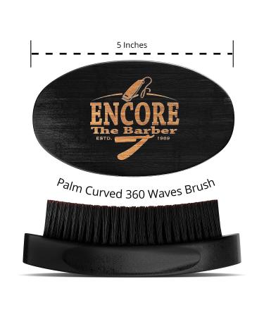 Encore Barber 360 Wave Brush - Medium Boar Bristle | Curved Palm for Men's Hair - Black - Buy Online on GoSupps.com