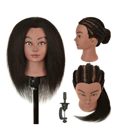 RIHANNAHAIR 100% Real Human Hair Mannequin Head with Stand Manikin Cosmetology Doll Heads for Practice Braiding Styling Training Coloring Bleaching Dyeing Curling Cutting Display Natural