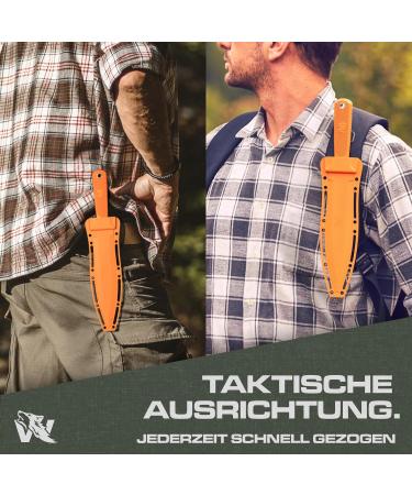 Odenwolf W-Sovcatcher Large D2 Steel Hunting Knife | Fixed Double-Edged Survival Knife with TPE Handle | Full Tang Outdoor Gear - Orange & Silver - Buy Online on GoSupps.com