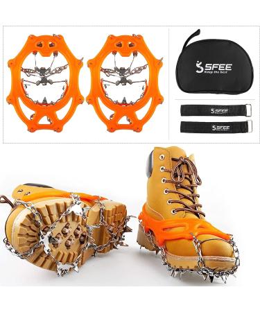 Sfee Ice Snow Grips Crampons Traction Cleats - 19 Stainless Steel Spikes - Anti Slip Shoe/Boot Footwear for Walking Climbing Hiking - Orange Medium (US 5-8) - Buy Online on GoSupps.com