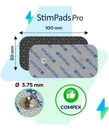 Stimpads Professional Silver EMS Electrodes for Compex - 4 Pack 50x100mm with EASY SNAP - Top Conductivity & Certified Medical Device - Buy Online on GoSupps.com
