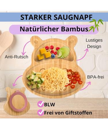 Happydoo Baby Dishes Set - 9 Pieces Bamboo Plates with Suction Cups | BPA Free Baby Tableware Gift Box - Pink Hippopotamus - Buy Online on GoSupps.com
