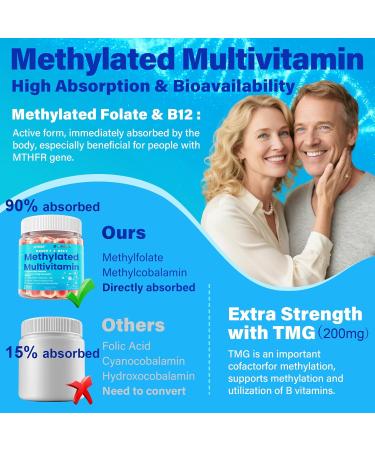 Methylated Multivitamin for Women & Men Gummies w/ Omega-3, Calcium, D3 K2, Methylfolate & B12, TMG, Daily Vitamin A, C, E, B Complex, Magnesium, CoQ10, Probiotic for Overall Health- Vegan, Sugar Free 60 Count (Pack of 1) - Buy Online on GoSupps.com